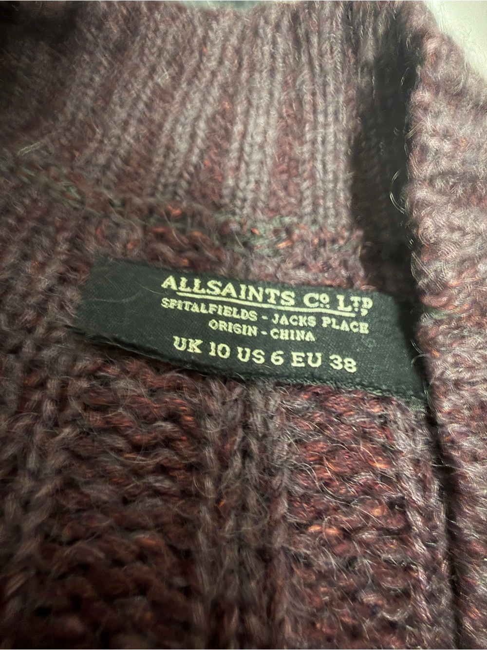 All Saints Spitalfields Cable Knit Cardigan Sweater Plum - Picture 4 of 9